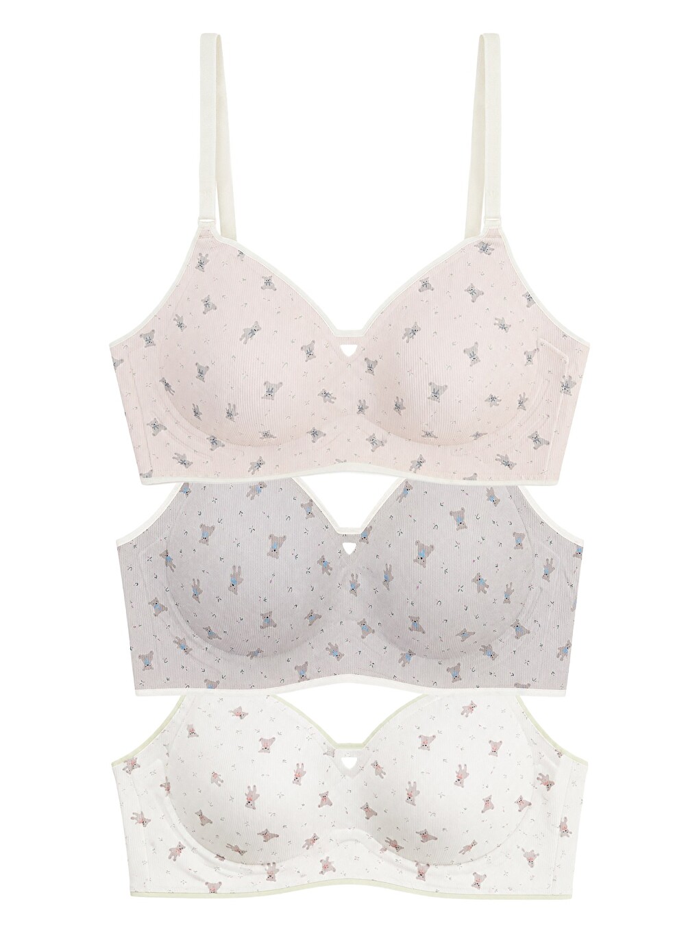 Karışık Seamless Bra - Mireva | Lazer Kesim Rib Dokulu Ayıcık Desenli Balensiz Kadın Sütyen 3'lü Paket
