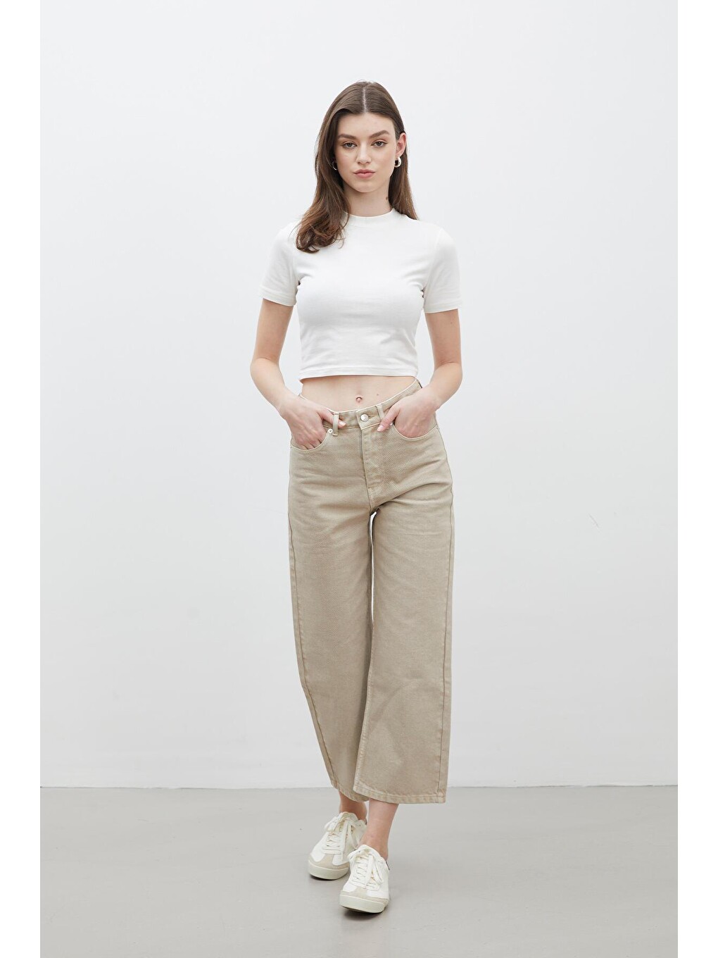 1975 Hıgh-Rıse Straight Fit Denim Bej-4