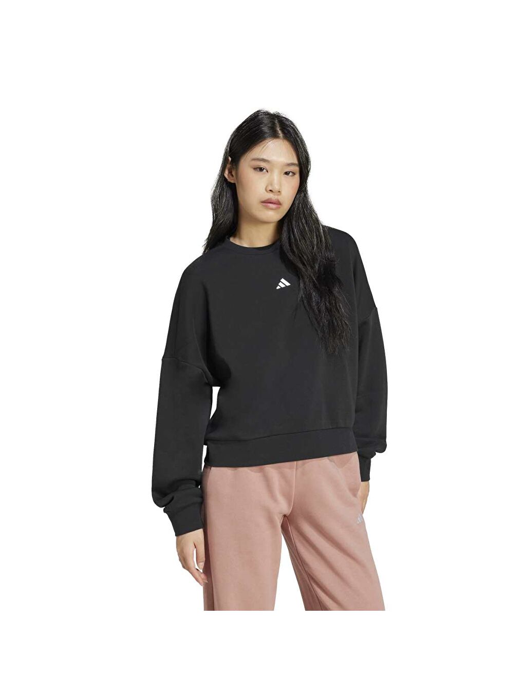 Small Logo Feel Cozy Kadın Siyah Bisiklet Yaka Sweatshirt-2