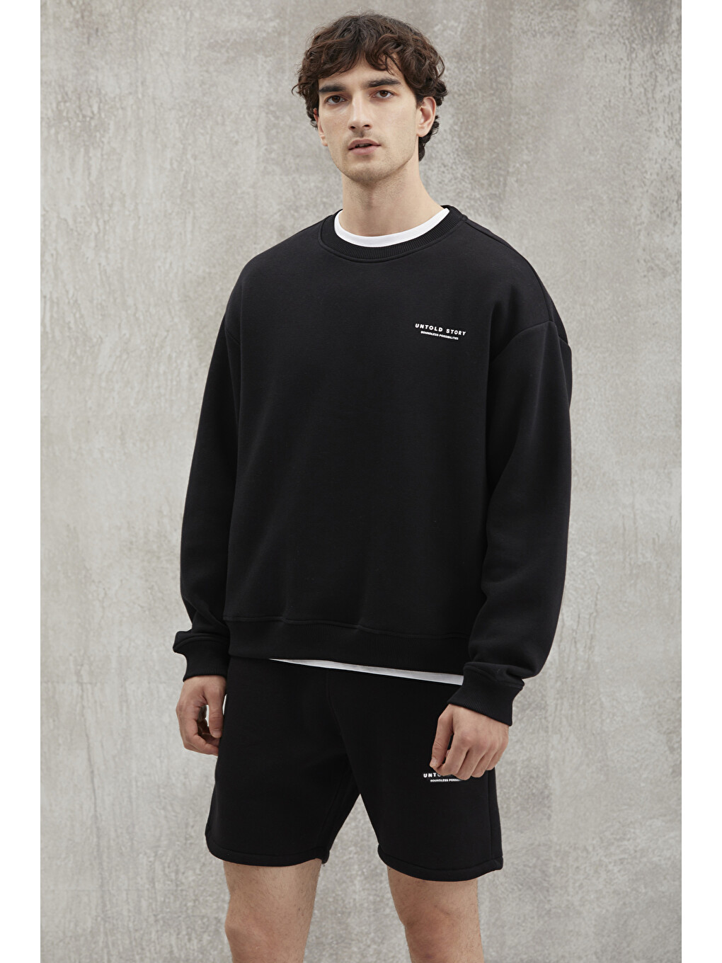 Bryan Erkek Yumuşacık Kumaşlı 3 İplik Oversize Bol Kesim Yuvarlak Yakalı Baskılı Siyah Sweatshirt-3