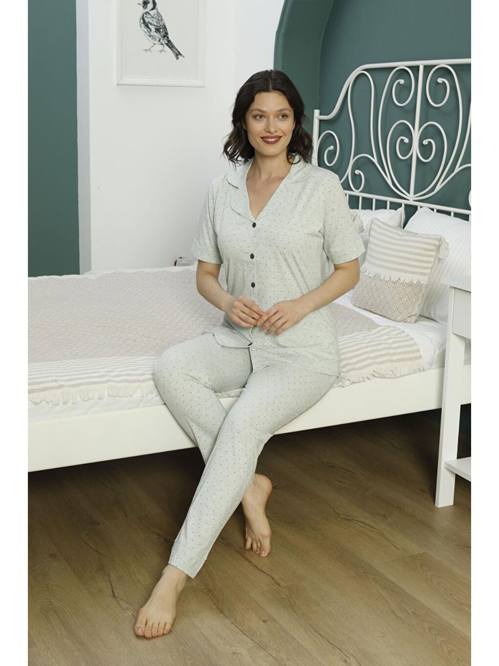 Yeşil Genç Penye Önden Düğmeli Pijama Takım | 6069