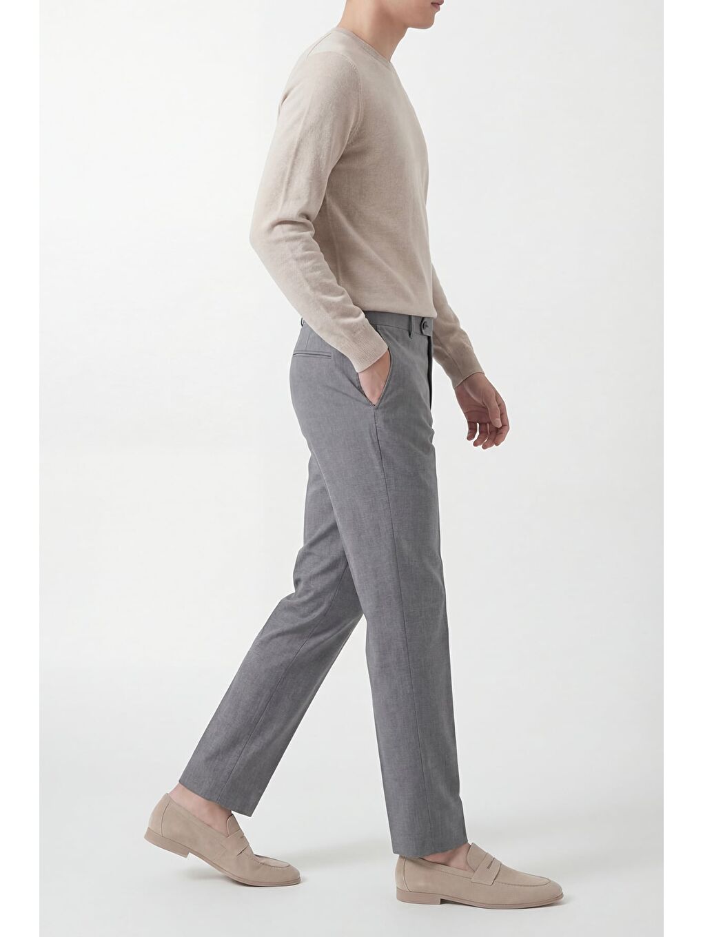 Giotelli Erkek Gri  Dar Kesim Slim Fit Viskon Dokuma Yan Cep Pantolon-2
