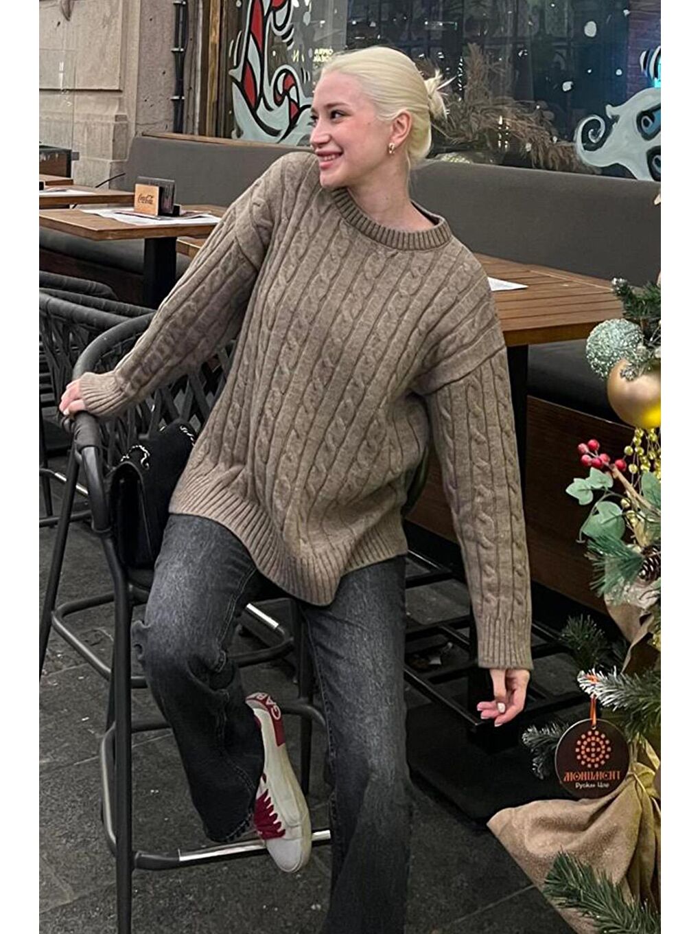 Bej Vizon Balıkçı Yaka Örgülü Triko Kazak Mg2336-3