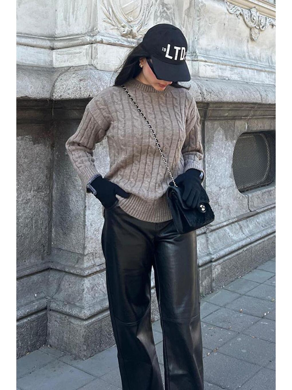 Bej Vizon Balıkçı Yaka Örgülü Triko Kazak Mg2336-4