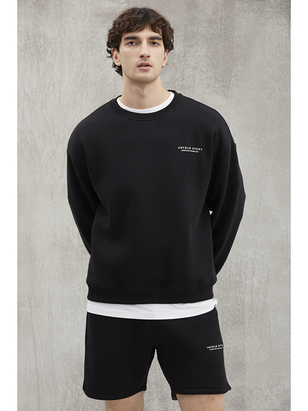 Bryan Erkek Yumuşacık Kumaşlı 3 İplik Oversize Bol Kesim Yuvarlak Yakalı Baskılı Siyah Sweatshirt-4