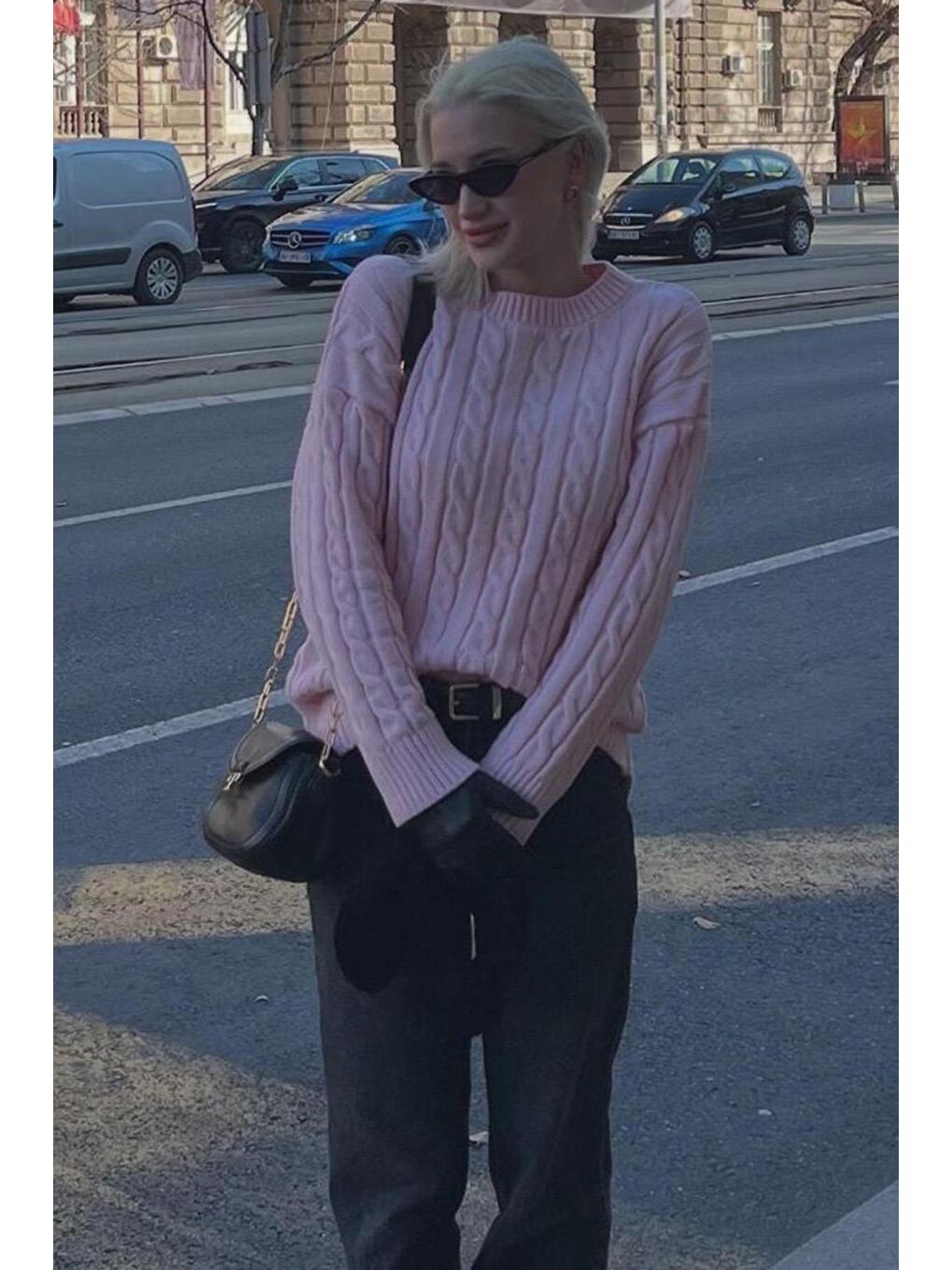 Pembe Balıkçı Yaka Örgülü Triko Kazak Mg2336-3