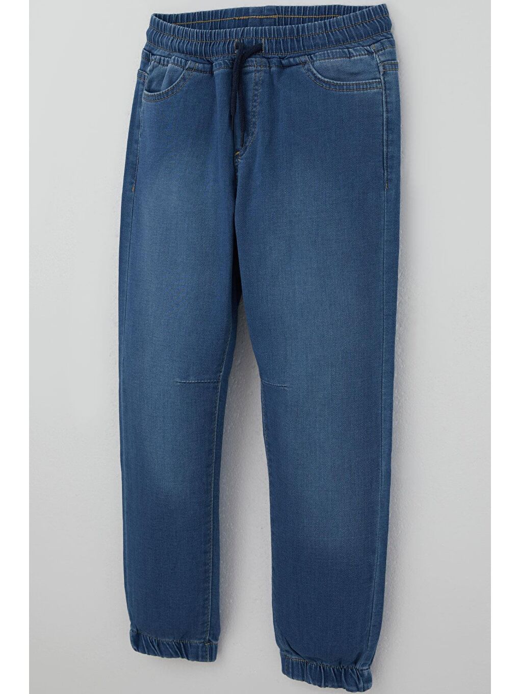 Erkek Çocuk Jean Pantolon Beli Paçası Lastkli Bağcıklı Mavi (6-10 Yaş)-2