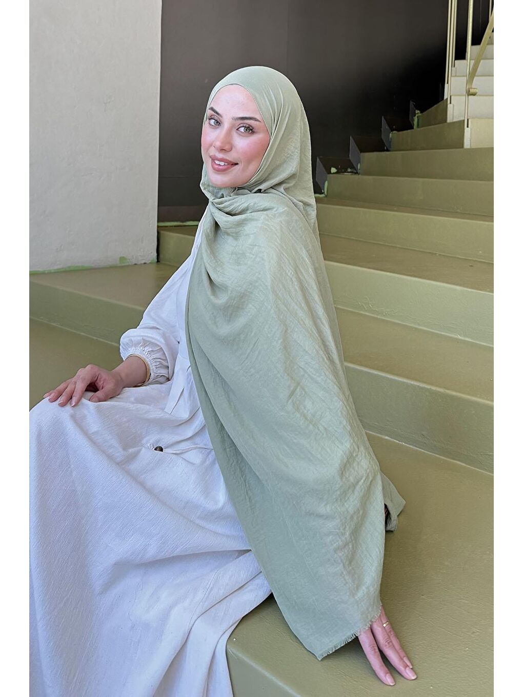 Organic Premium Şal Mint Yeşili-1