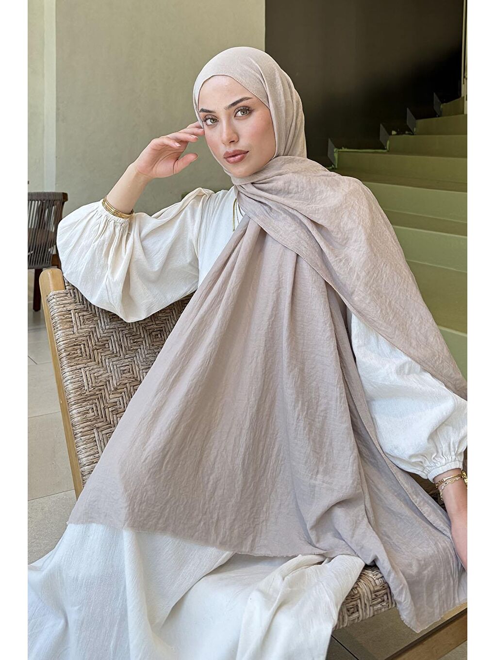 Bej Organic Premium Şal Vizonrengi-1