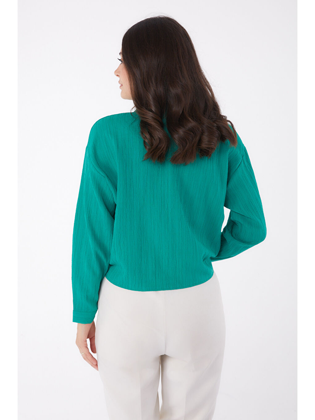 Gömlek Yaka Kadın Yeşil Puket Bağlamalı Gömlek - 26067-3