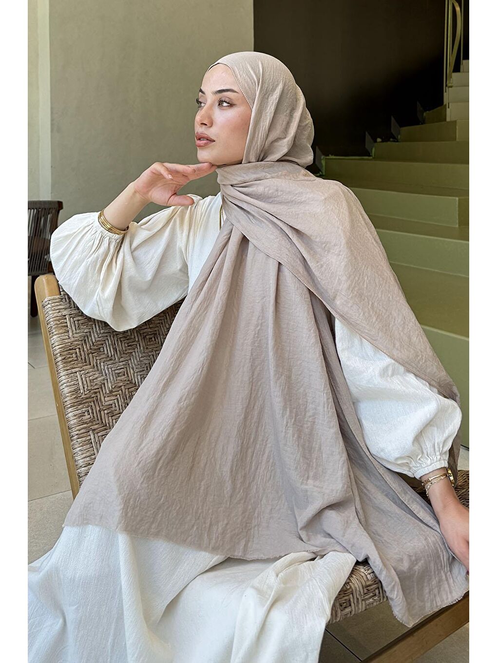 Bej Organic Premium Şal Vizonrengi-2