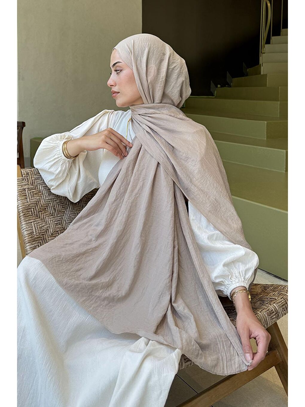 Bej Organic Premium Şal Vizonrengi-3