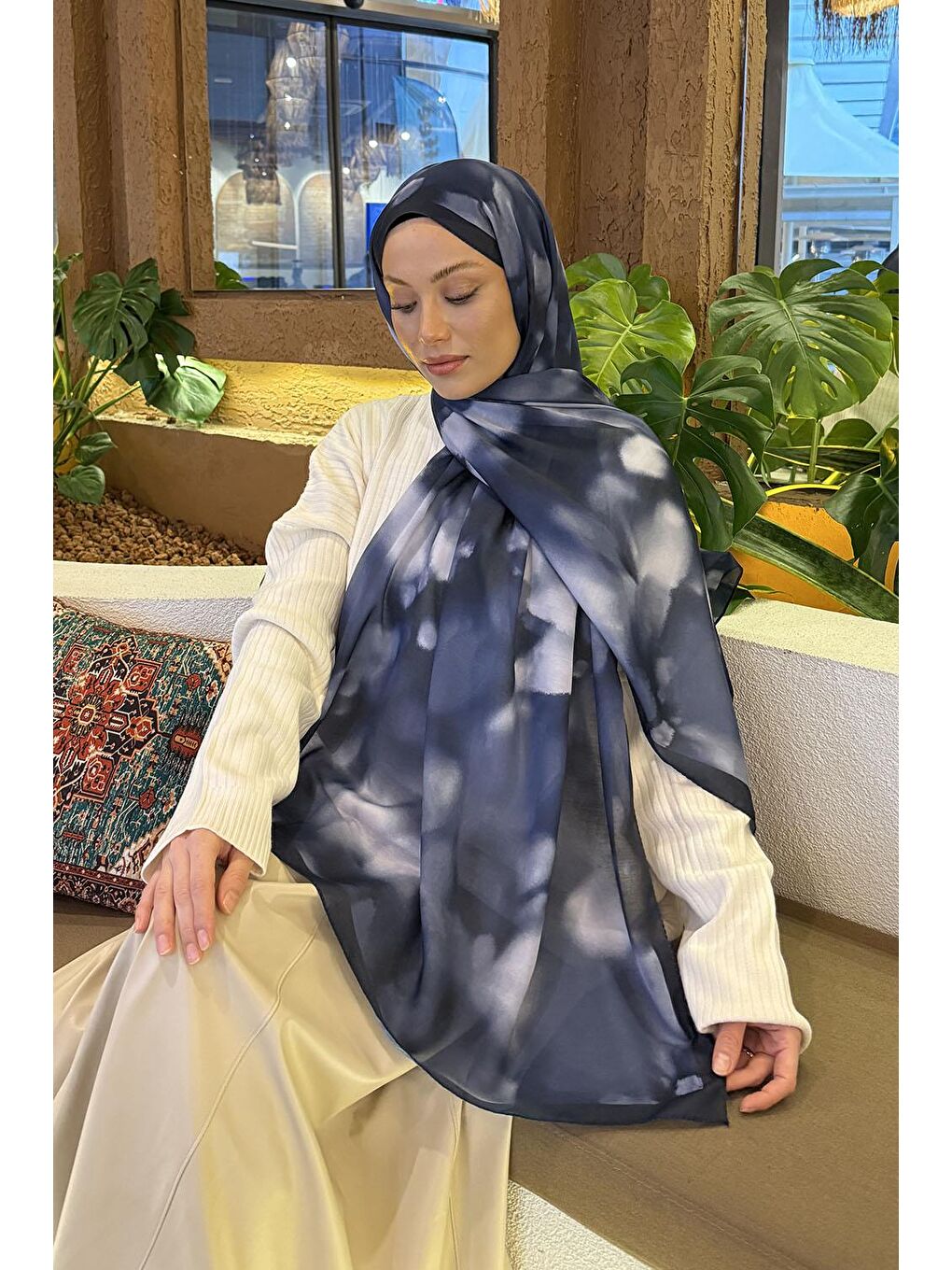 Batik Desen Soft Şal Lacivert-2