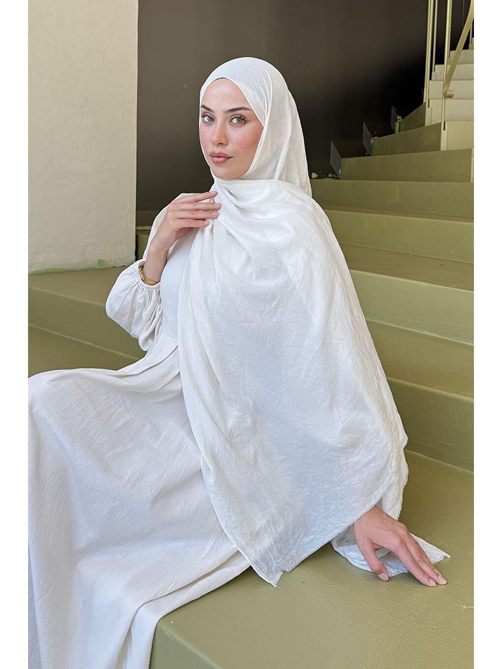 Organic Premium Şal Kırık Beyaz-1