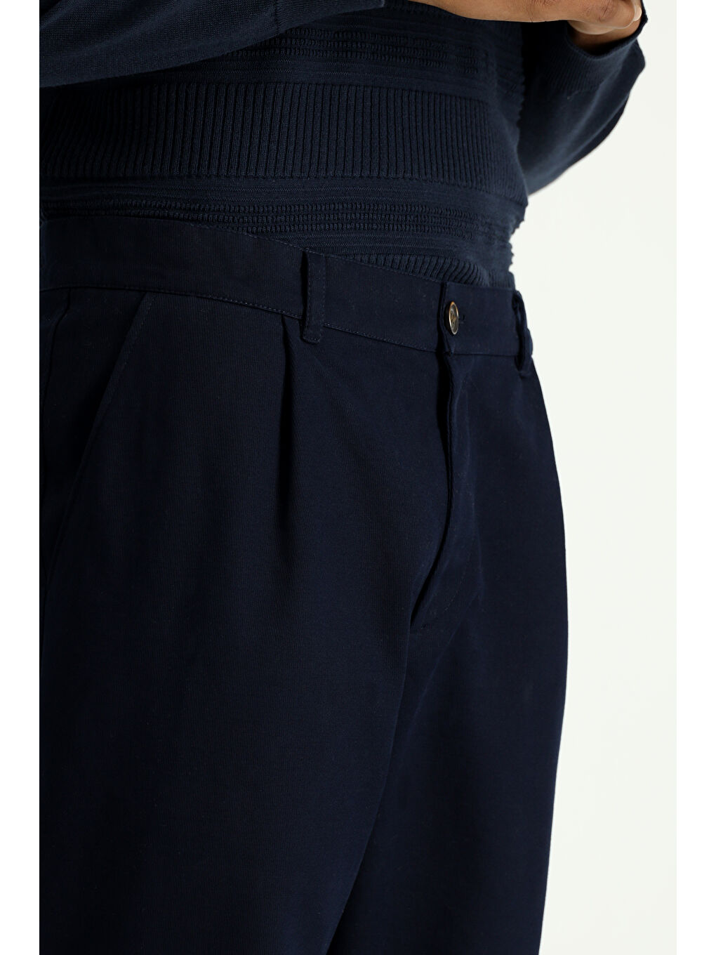 Lacivert Regular Fit Elastanlı Pileli Kanvas / Chino Pantolon-2