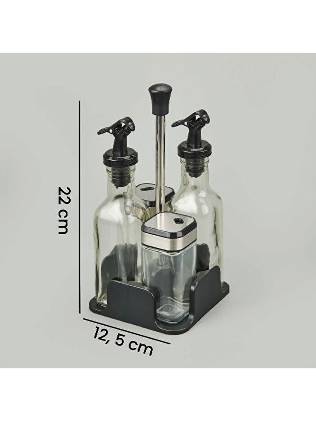 Renksiz 4'lü Cam Tuzluk Yağlık Sirkelik Seti - Şeffaf / Siyah-5