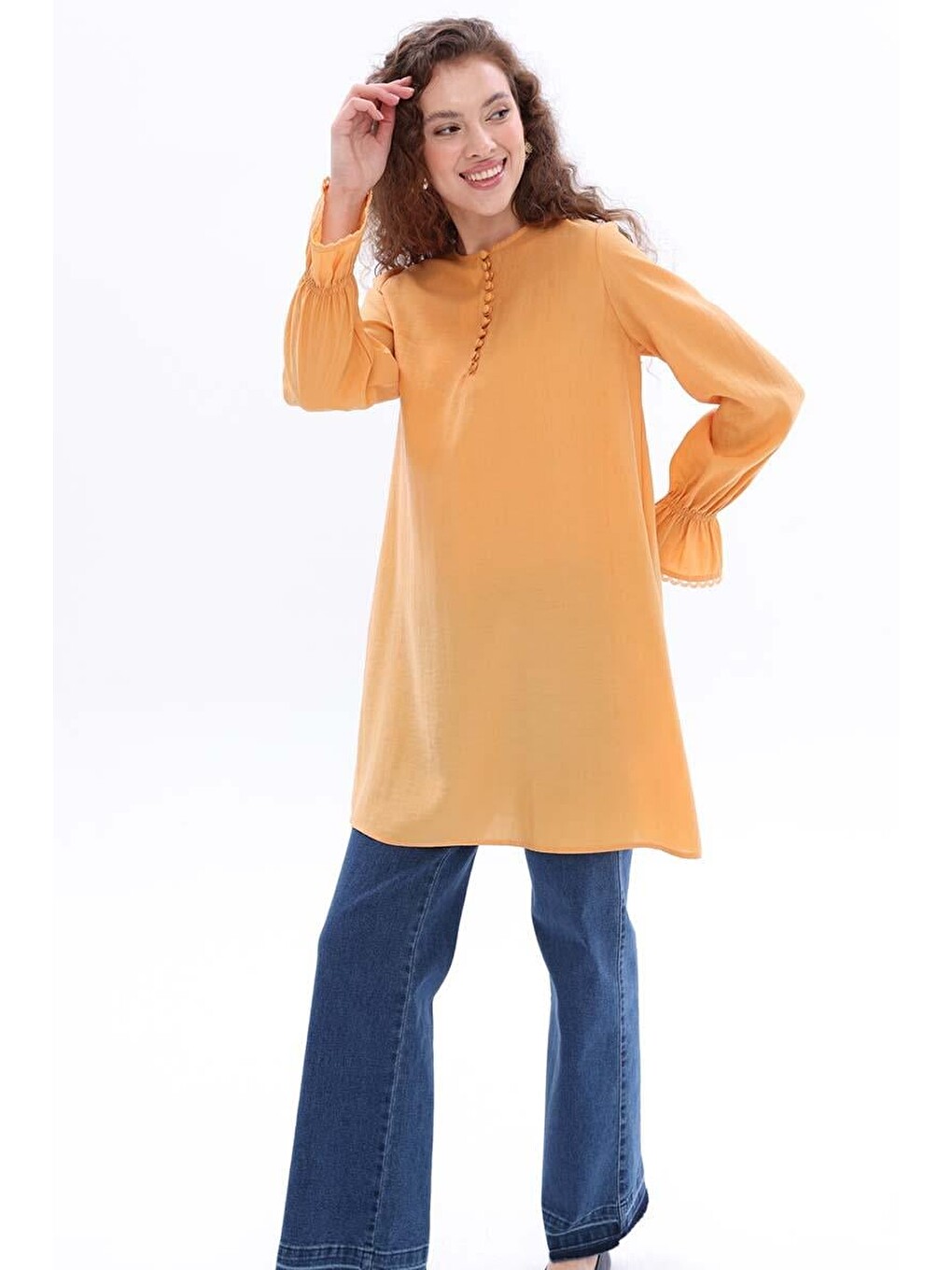 Sarı Fisto Detaylı Düğmeli Tunik