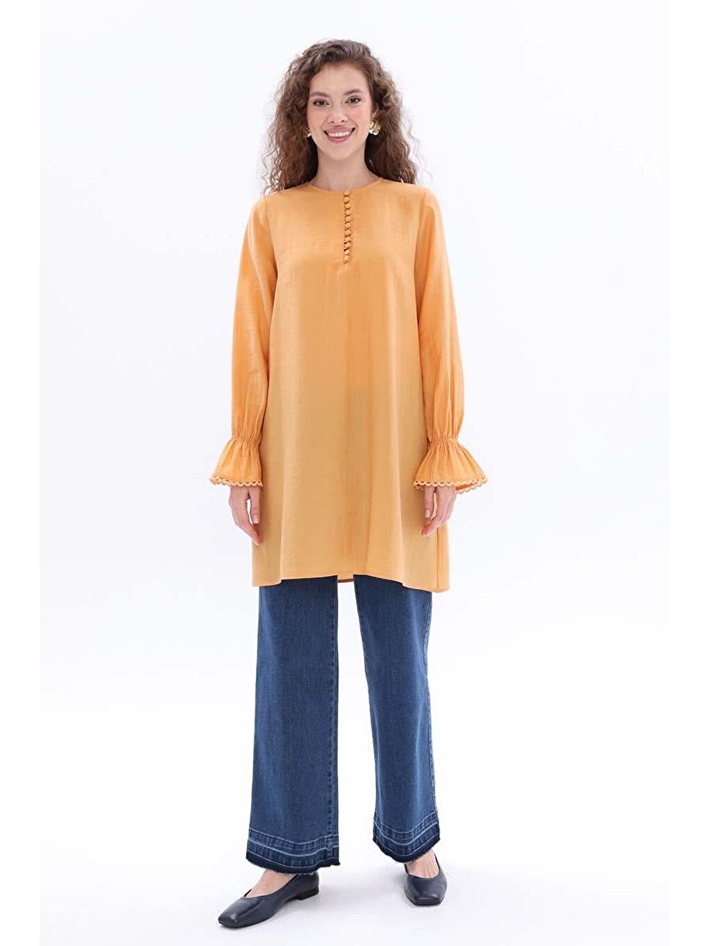 Sarı Fisto Detaylı Düğmeli Tunik-1