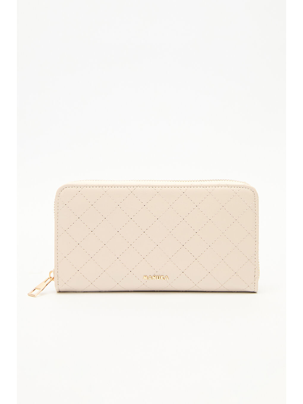 Kapitone Fermuarlı Geniş Cüzdan Bej-3