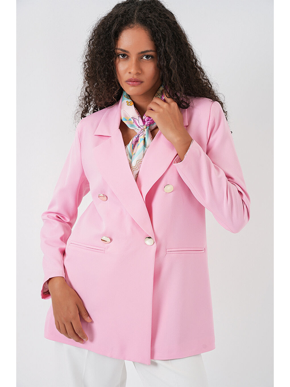 Pembe Kadın Kruvaze Yaka Blazer Ceket 0722 - Pudra