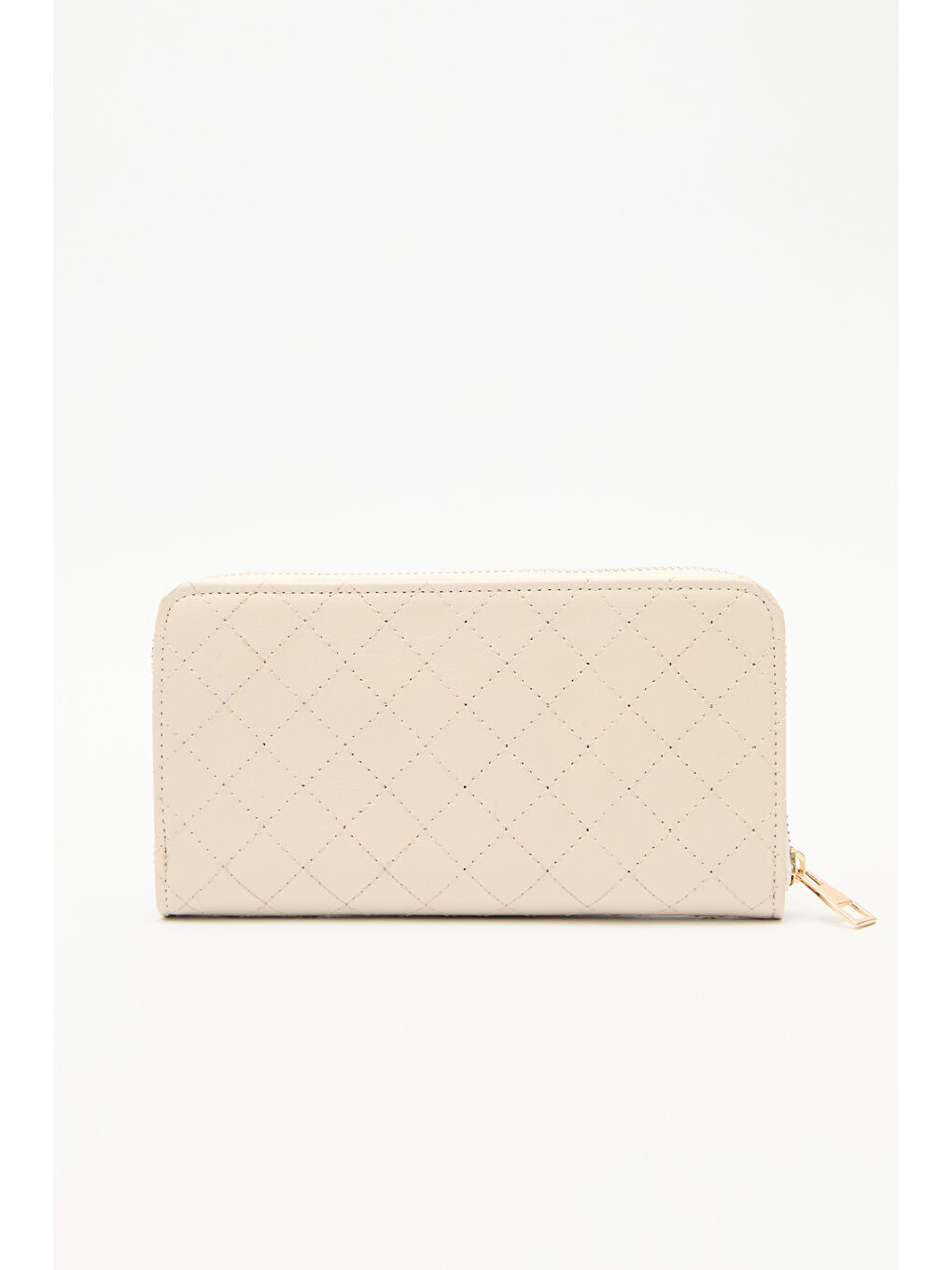 Kapitone Fermuarlı Geniş Cüzdan Bej-4