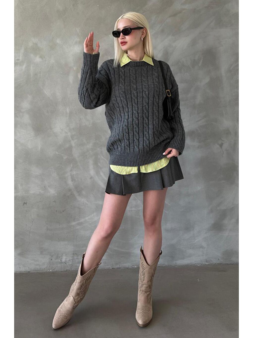 Antrasit Balıkçı Yaka Örgülü Triko Kazak Mg2336-4