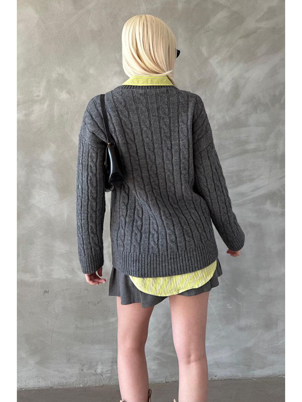 Antrasit Balıkçı Yaka Örgülü Triko Kazak Mg2336-5