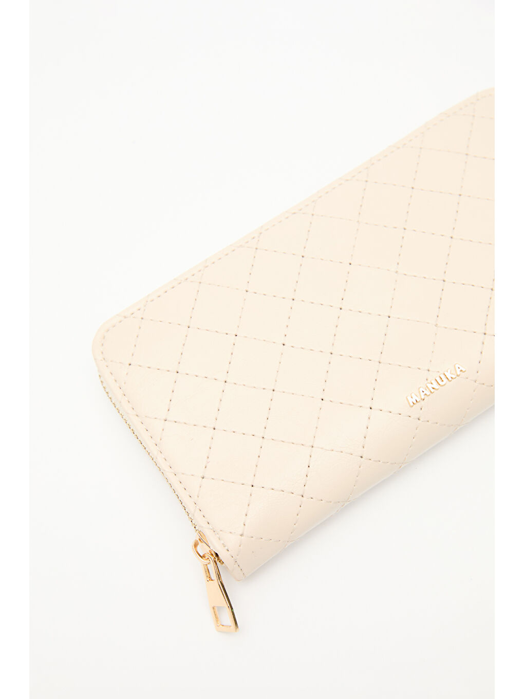 Kapitone Fermuarlı Geniş Cüzdan Bej-5