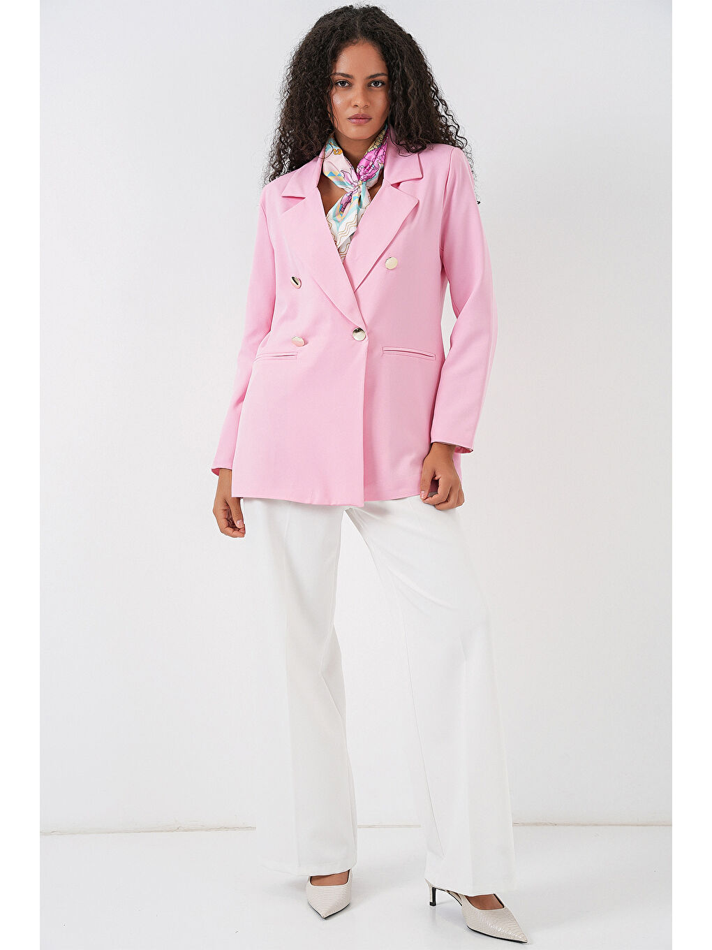 Pembe Kadın Kruvaze Yaka Blazer Ceket 0722 - Pudra-1