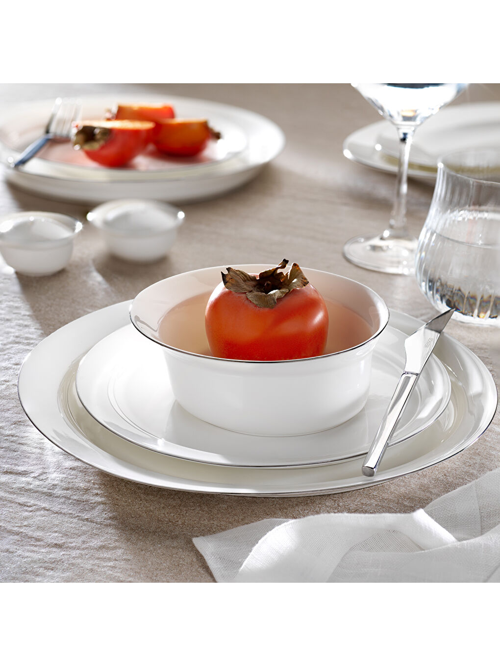 Beyaz Superfine Bone Lux Yemek Takımı 56 Parça-Platin-1