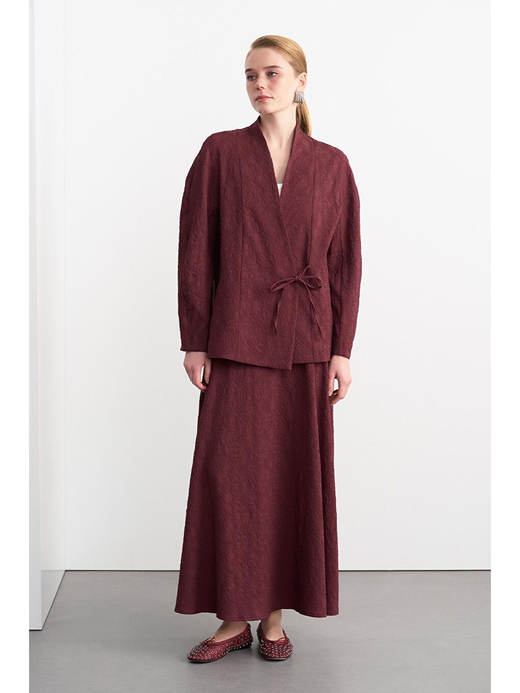 Ari Dokulu Ceket Etek Takım Bordo