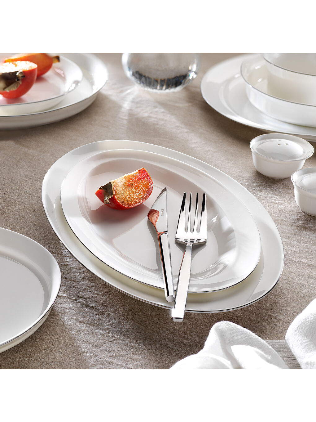 Beyaz Superfine Bone Lux Yemek Takımı 56 Parça-Platin-2