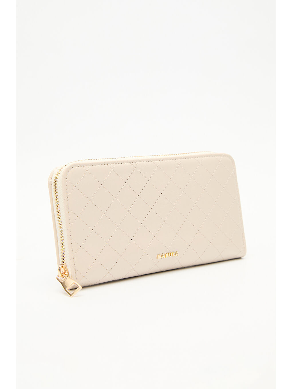 Kapitone Fermuarlı Geniş Cüzdan Bej-6