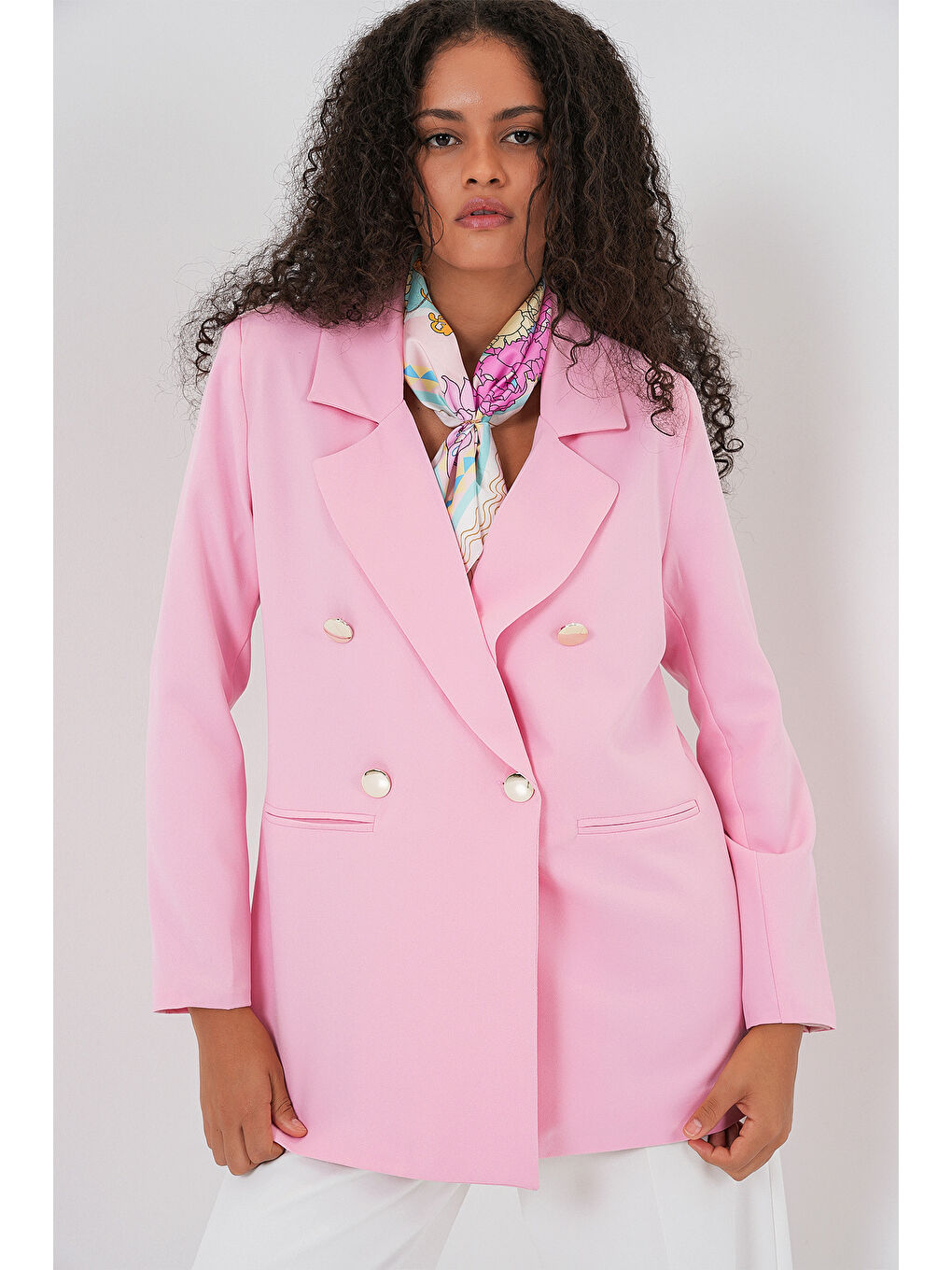 Pembe Kadın Kruvaze Yaka Blazer Ceket 0722 - Pudra-2