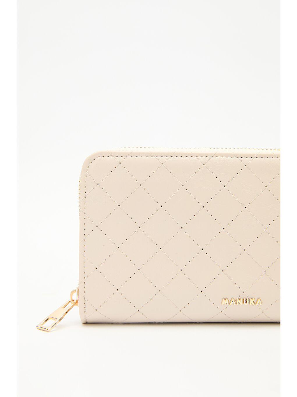 Kapitone Fermuarlı Geniş Cüzdan Bej-7