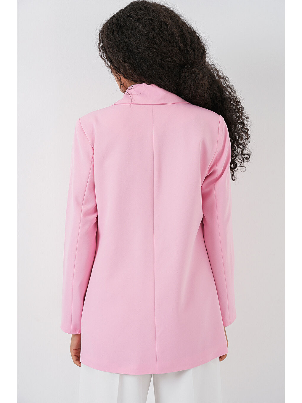 Pembe Kadın Kruvaze Yaka Blazer Ceket 0722 - Pudra-4