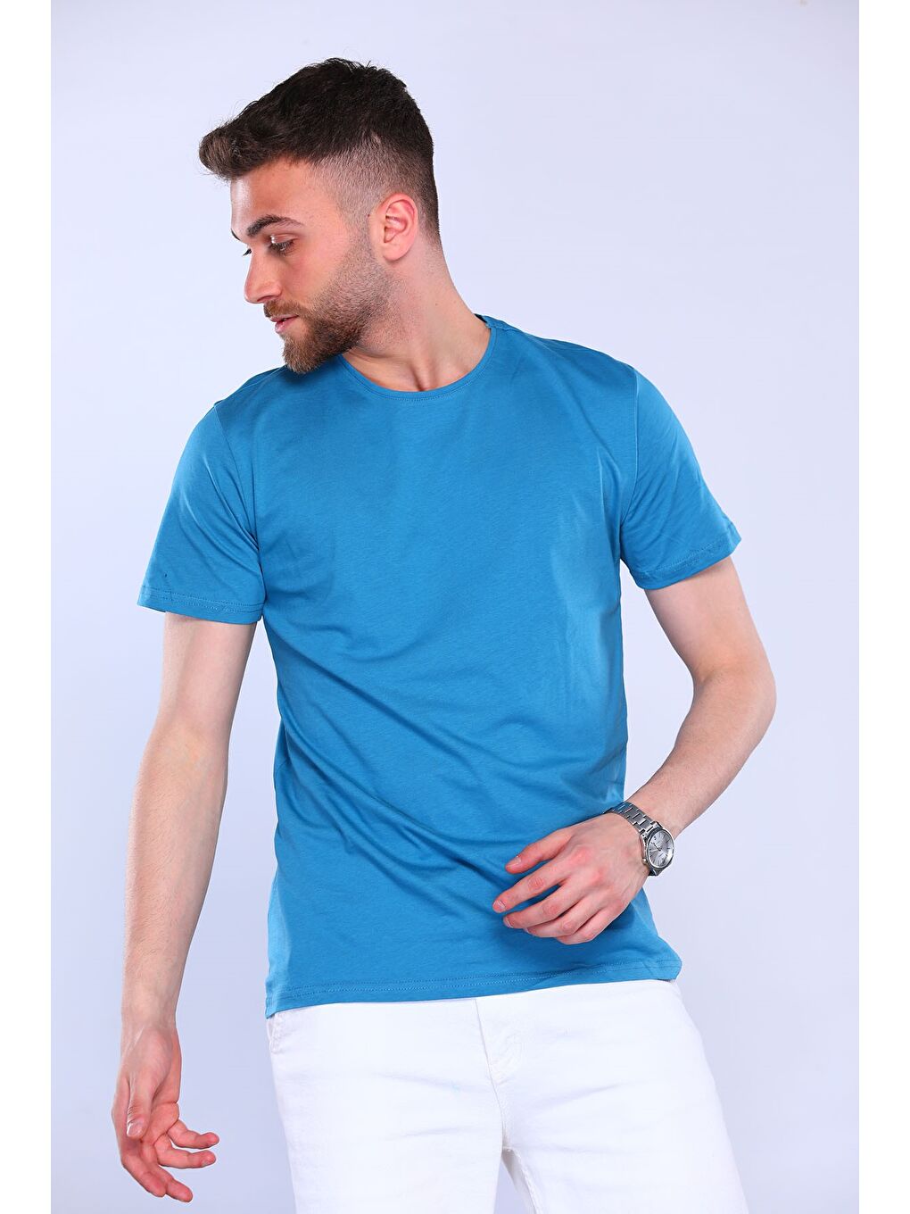 Mishar İtalia Petrol Erkek Bisiklet Yaka Basic T-shirt - 1