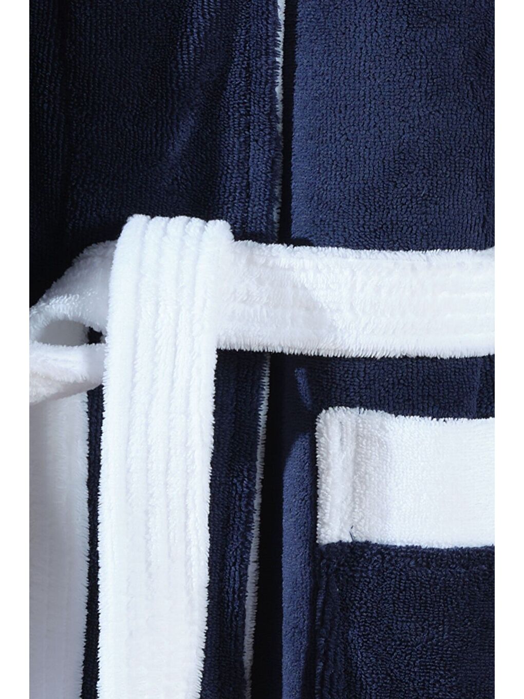 Lacivert Biyeli Kapüşonlu Bambu Bornoz-LACİVERT-BEYAZ-3XL-1