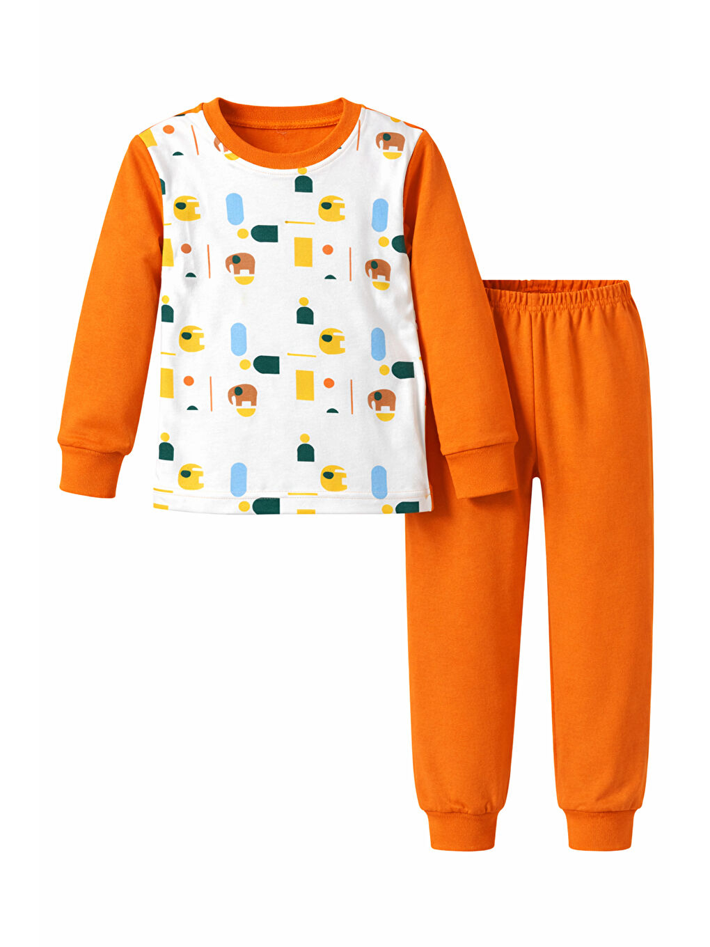 Çocuk Pamuklu Desenli Pijama Takımı 6068-03 Turuncu