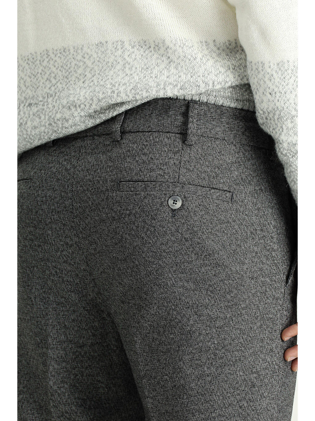 Gri Super Slim Fit Ekstra Dar Kesim Beli Lastikli İpli Desenli Elastanlı Klasik Kumaş Pantolon-5