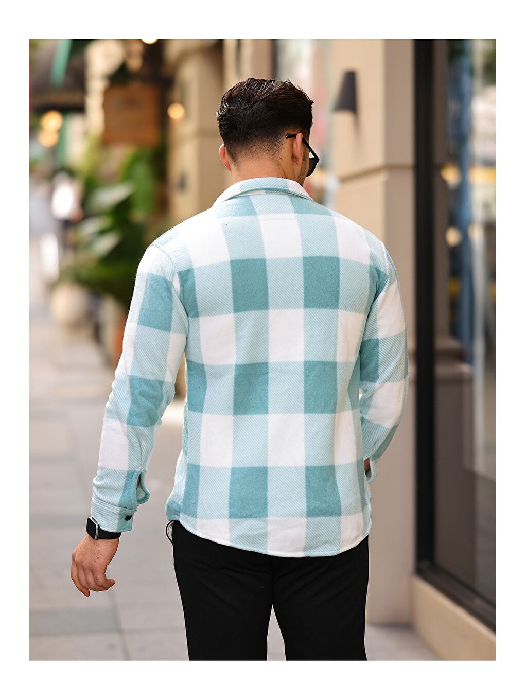 Turkuaz Erkek Kare Desen Polar Rahat Kalıp Gömlek-3