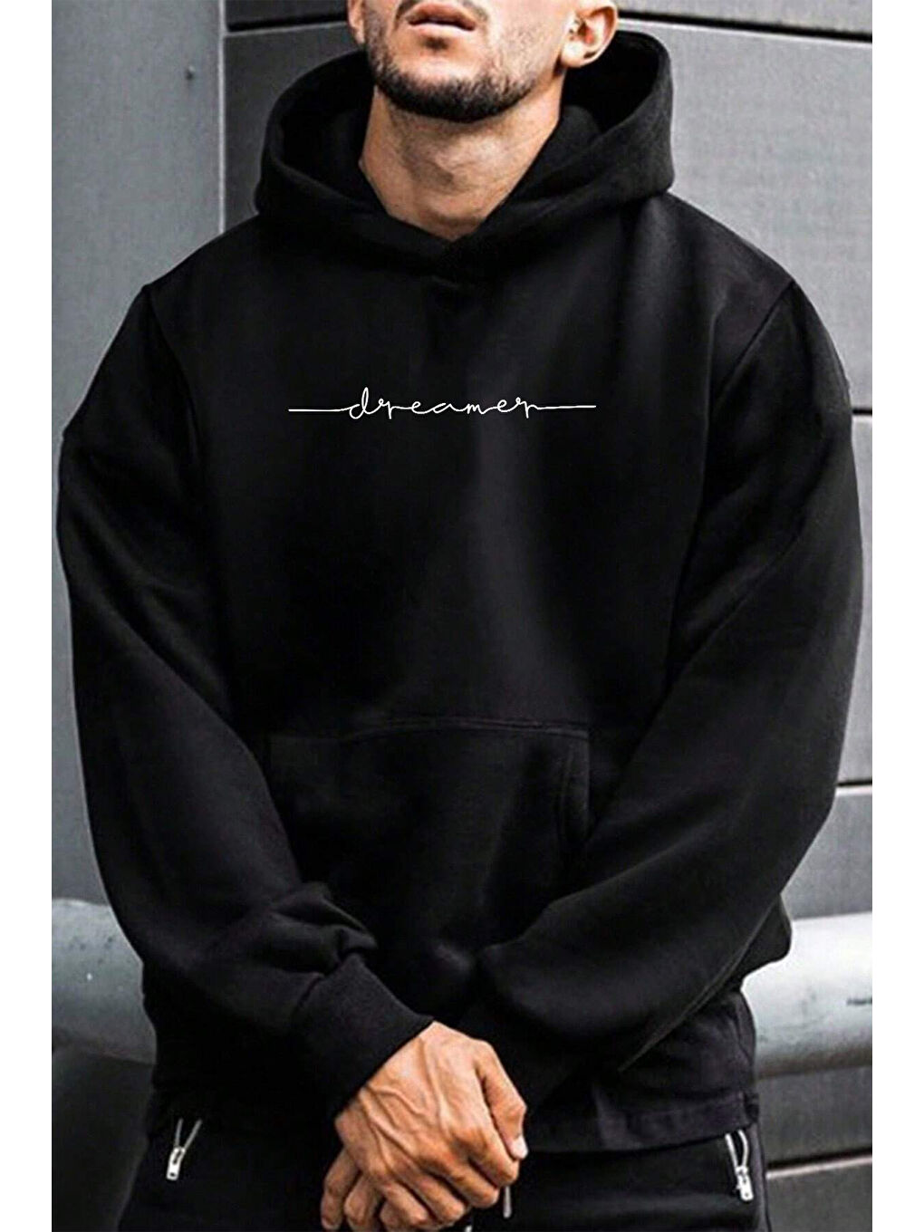 uyguntarz Siyah Dreamer Baskılı Oversize Sweatshirt