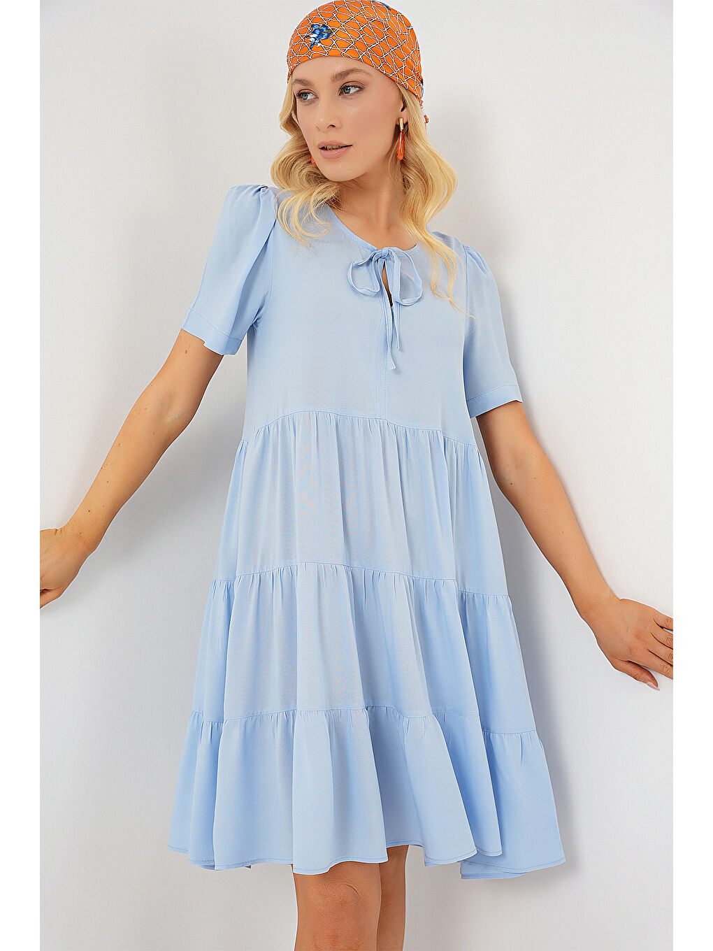 Kadın Kısa Kol Kısa Elbise 2554 - Mavi