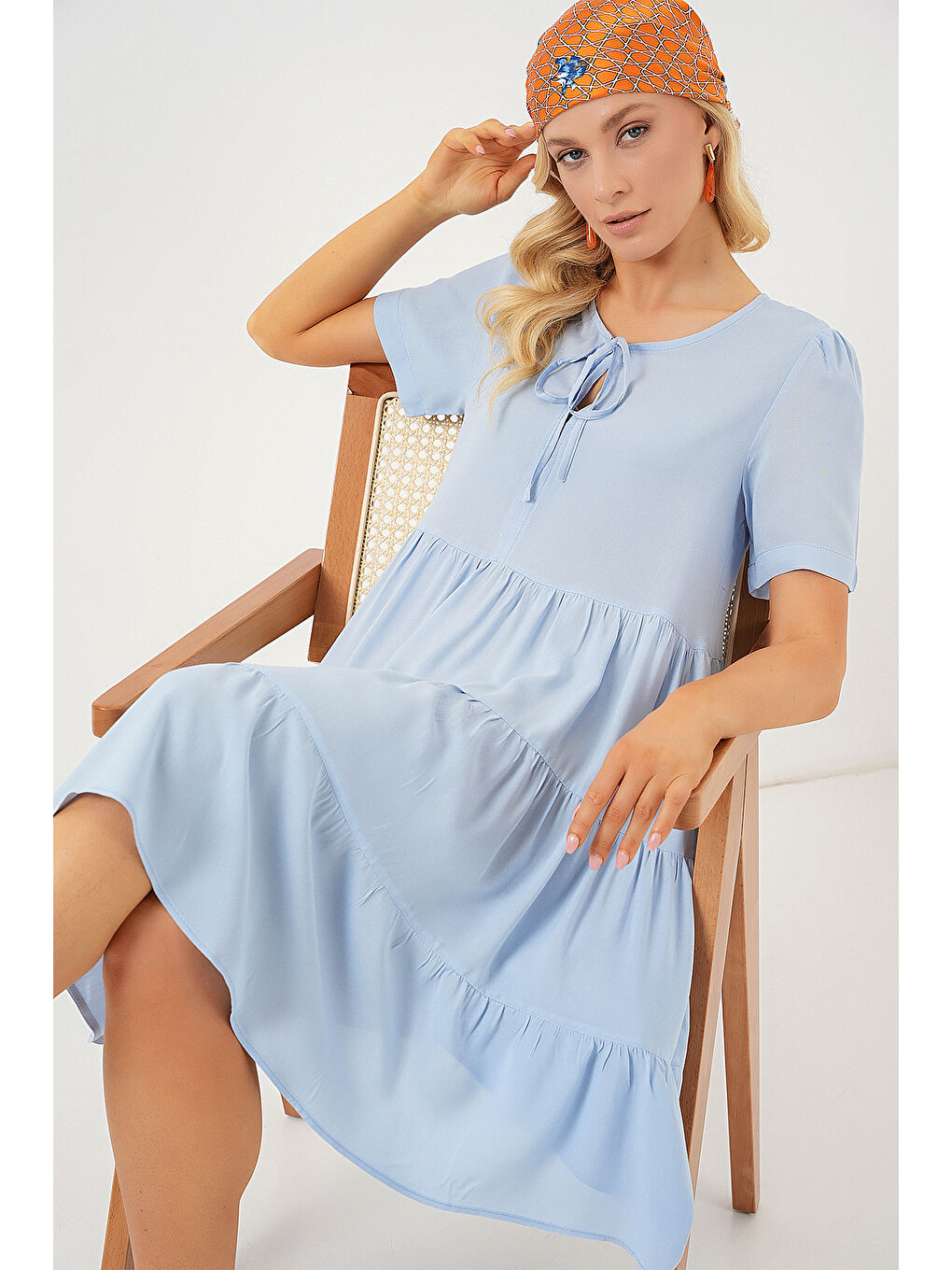 Kadın Kısa Kol Kısa Elbise 2554 - Mavi-1