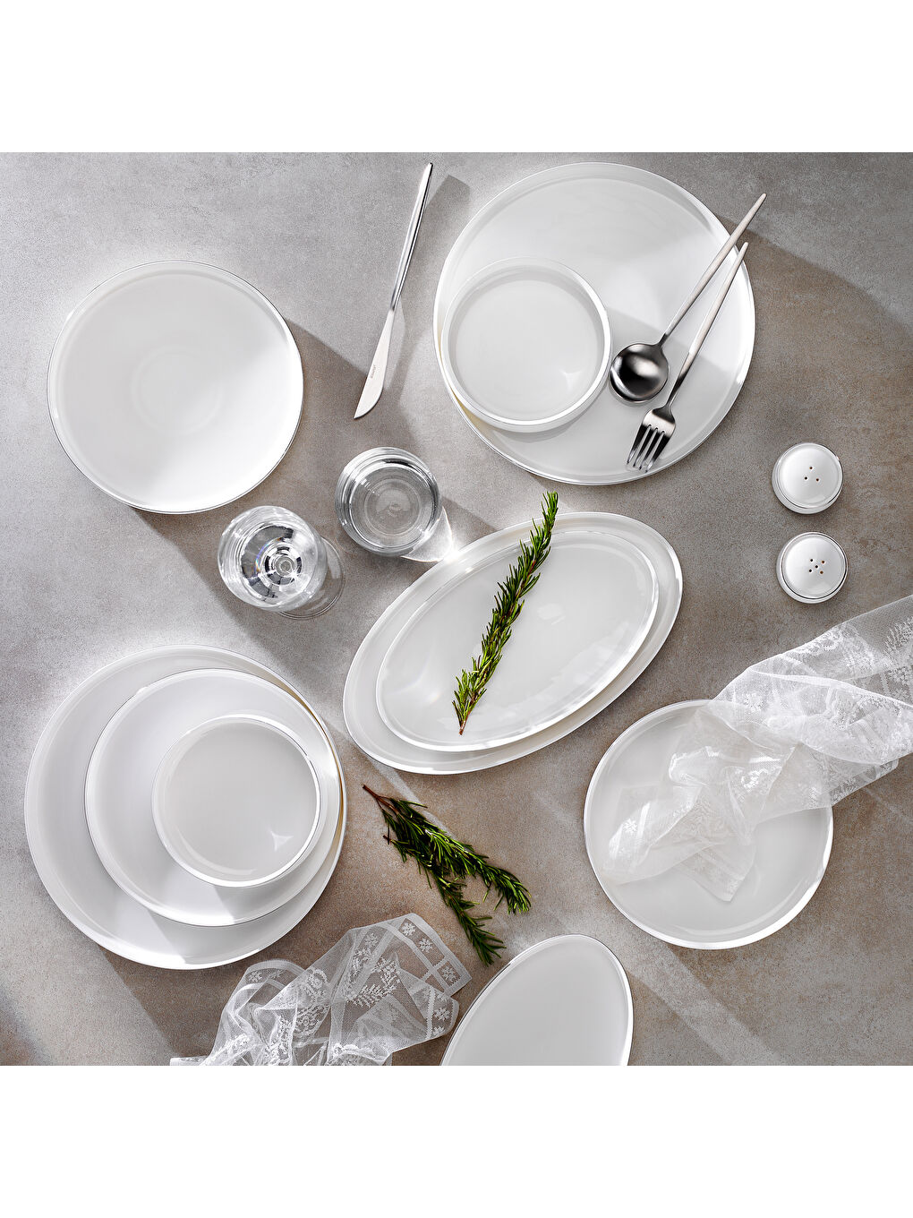 Beyaz Superfine Bone Lumiere Yemek Takımı 56 Parça-Platin