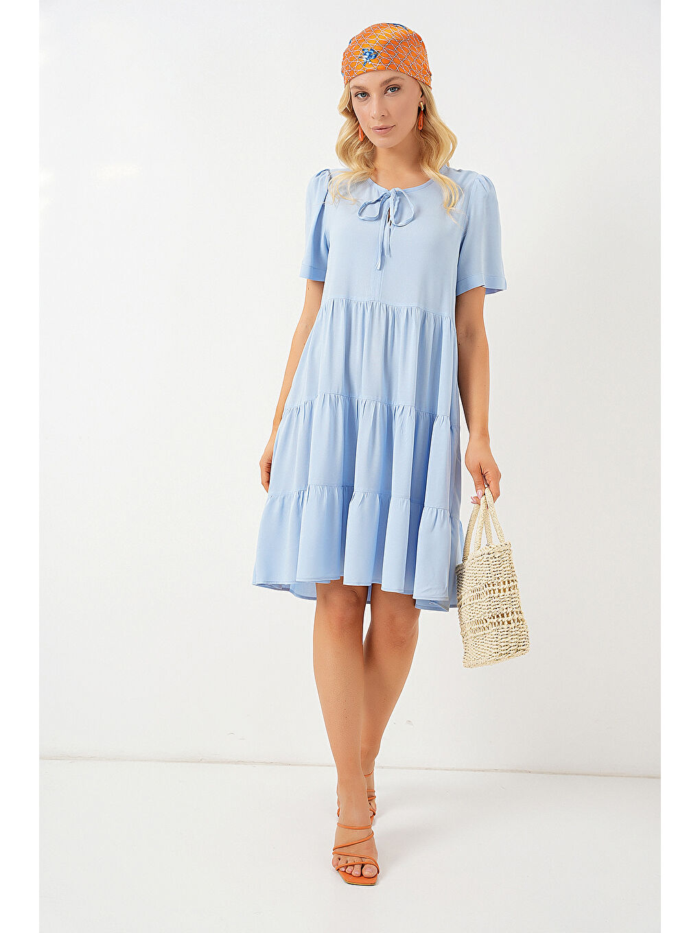 Kadın Kısa Kol Kısa Elbise 2554 - Mavi-2