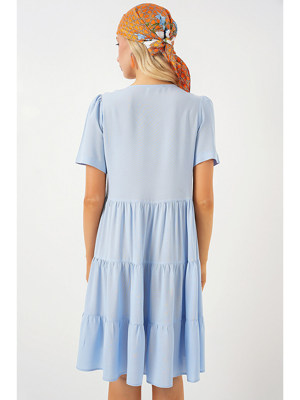 Kadın Kısa Kol Kısa Elbise 2554 - Mavi-5