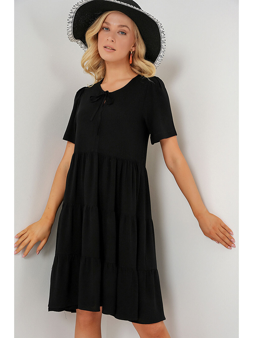 Kadın Kısa Kol Kısa Elbise 2554 - Siyah-2