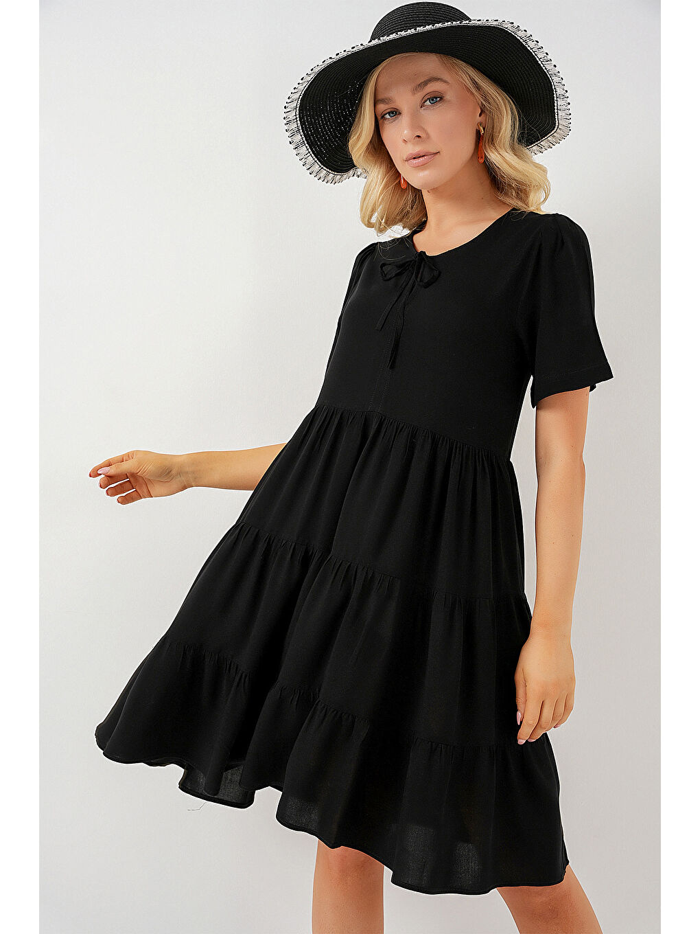 Kadın Kısa Kol Kısa Elbise 2554 - Siyah-3