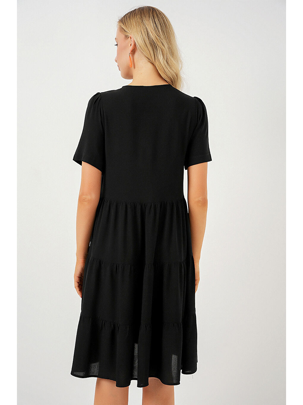 Kadın Kısa Kol Kısa Elbise 2554 - Siyah-5